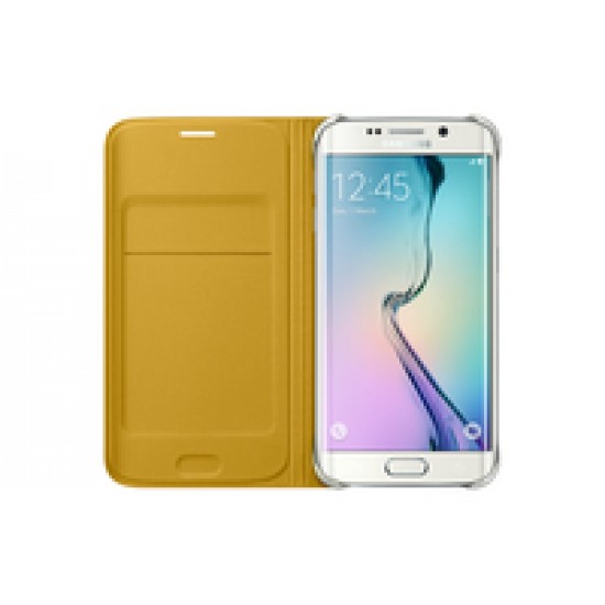 Samsung S6 Edge Kartlıklı Kılıf Deri Sarı EF-WG925PYEGWW