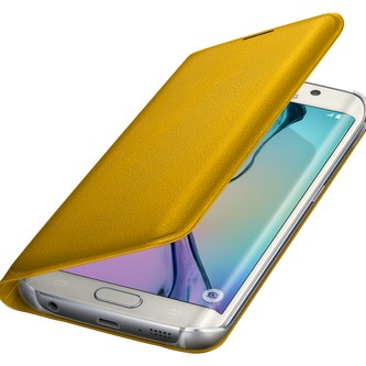 Samsung S6 Edge Kartlıklı Kılıf Deri Sarı EF-WG925PYEGWW