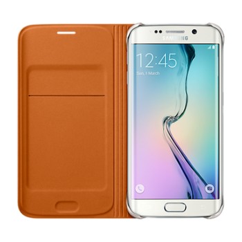 Samsung S6 Edge Kartlıklı Kılıf Deri Turuncu EF-WG925POEGWW