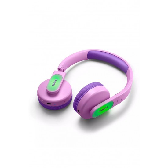 Philips TAK4206PK Kablosuz Kulak Üstü Çocuk Kulaklık Mikrofon 3.5 mm Oynatma Süre Kontrolü Pembe