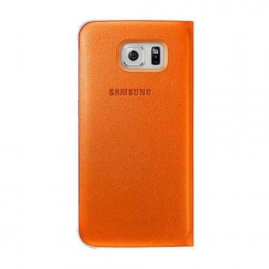 Samsung Galaxy S6 S-View Cover Kılıf Deri Turuncu EF-CG920POEGWW