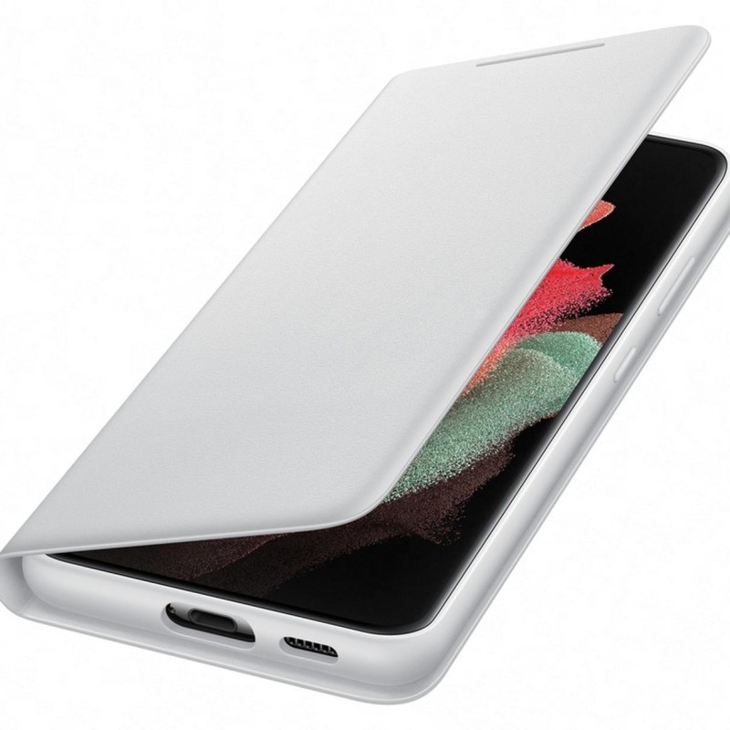 Samsung Galaxy S21 Ultra Akıllı Led View Kılıf - Açık Gri