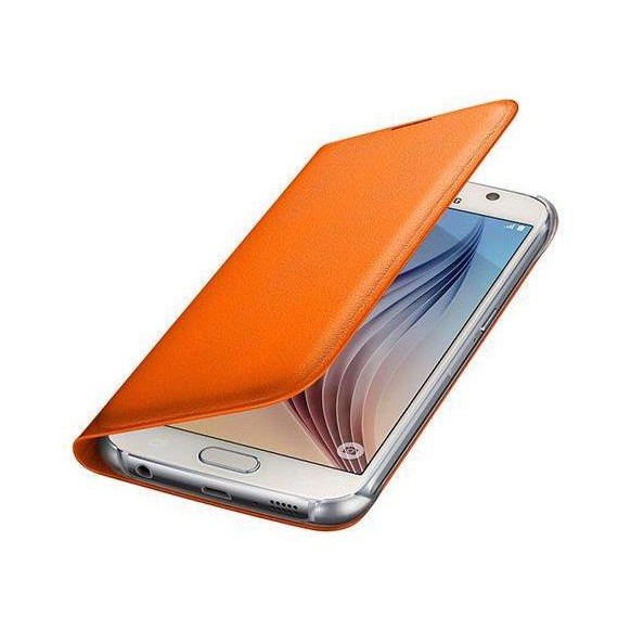 Samsung Galaxy S6 Kartlıklı Kılıf Deri Turuncu EF-WG920POEGWW