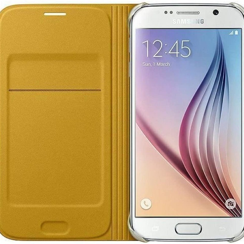 Samsung Galaxy S6 Kartlıklı Kılıf Tekstil Sarı EF-WG920BYEGWW