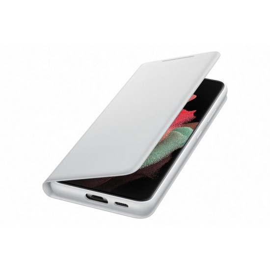 Samsung Galaxy S21 Ultra Akıllı Led View Kılıf - Açık Gri