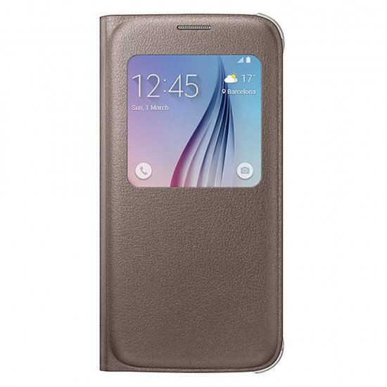Samsung Galaxy S6 S-View Cover Deri Kılıf Altın EF-CG920PFEGWW