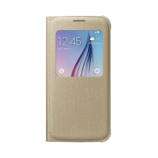 Samsung Galaxy S6 S-View Kılıf Tekstil Altın EF-CG920BFEGWW