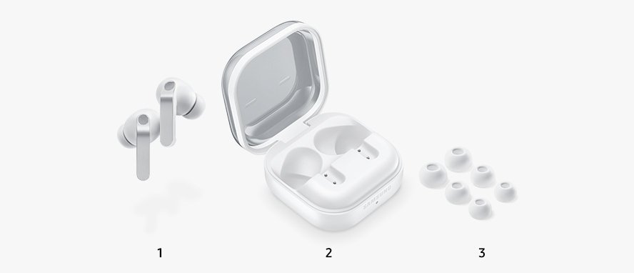 Galaxy Buds4 Pro kutu içeriği: kulaklıklar, şarj kutusu, kulak uçları