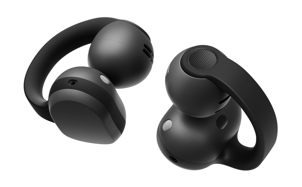 Siyah Galaxy Buds On klipsli kulaklıklar, iki tek kulaklık yan yana