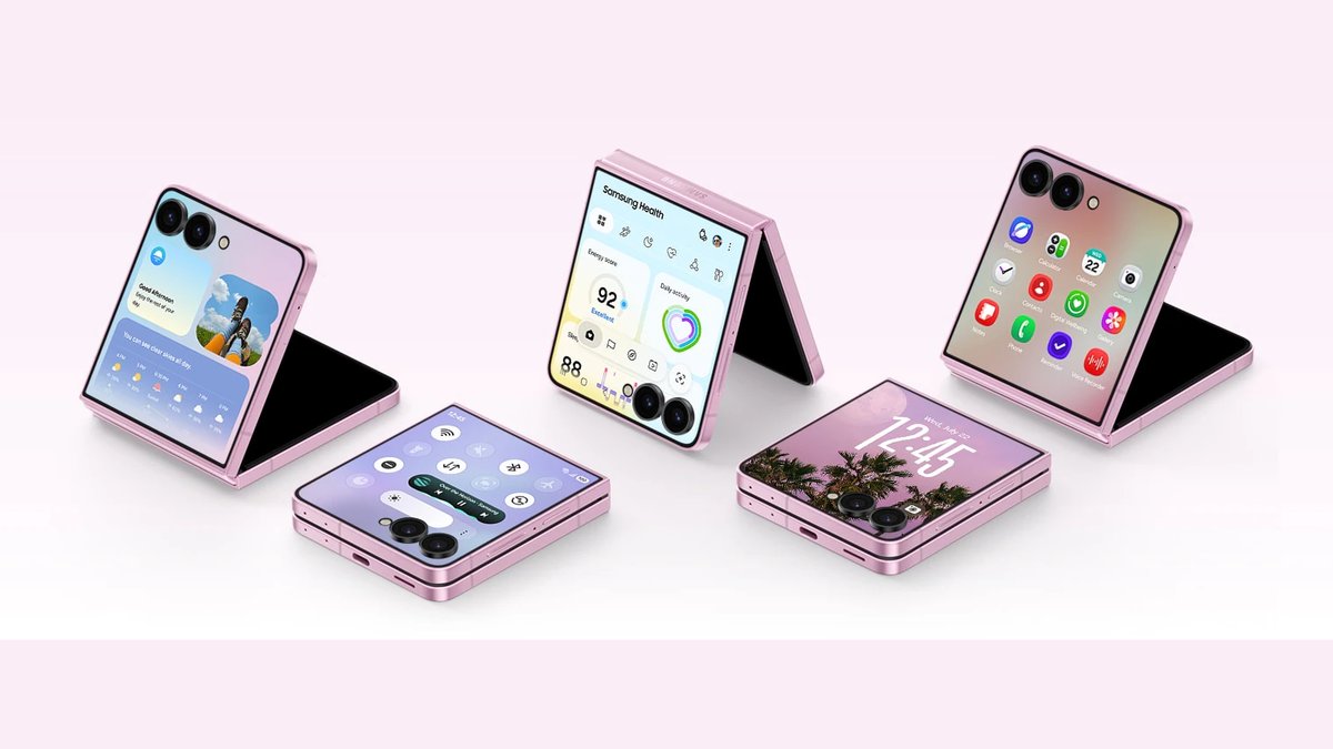 Kapak ekranında widget'lar ve uygulamalar gösteren beş Galaxy Z Flip8