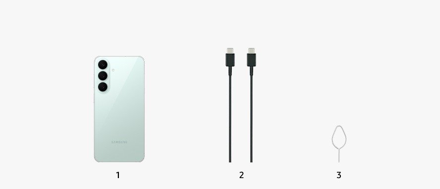 Galaxy S26 FE kutu içeriği: telefon, kablo, SIM iğnesi