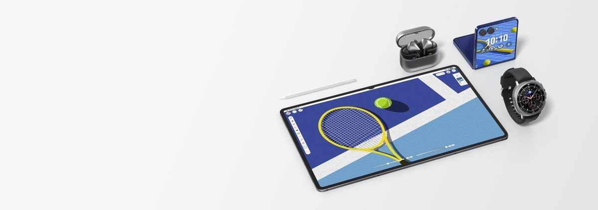 Tablet, saat ve kulaklık bir arada