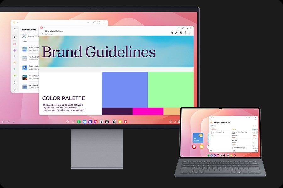 Samsung DeX: tablet klavyeli kılıfta, yanında monitör
