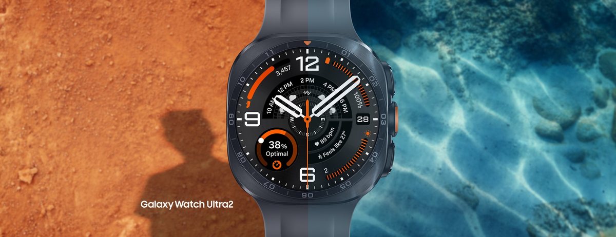 Galaxy Watch Ultra2 doğrudan güneş ışığında, su kenarında