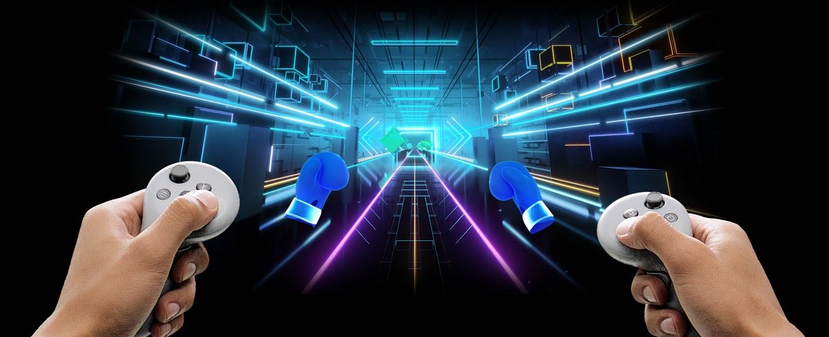 İki elde Galaxy XR kumandaları, önde sanal boks eldivenleri