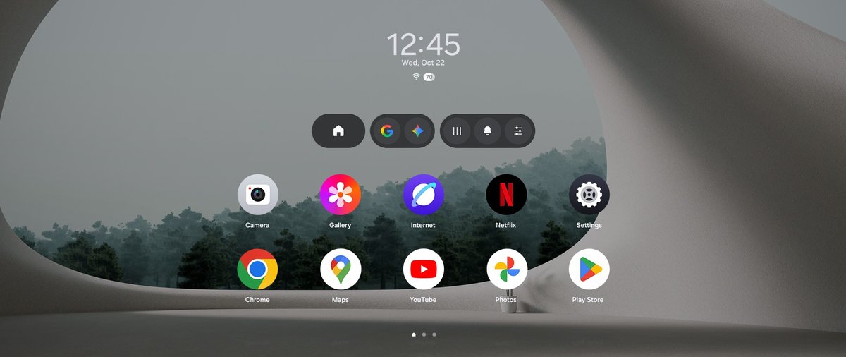 Galaxy XR One UI XR başlatıcı ekranı ve uygulama simgeleri